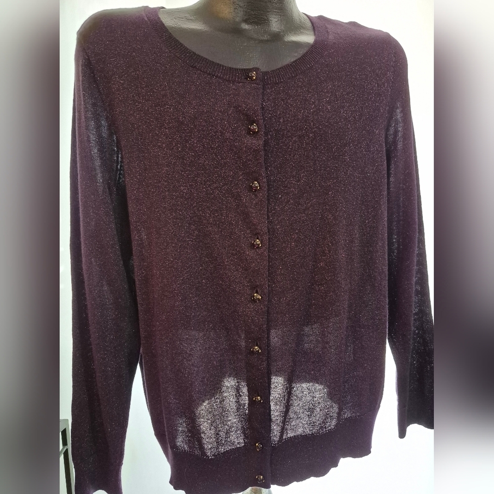 Talbots Metallic Rhinestone Button Up Cardigan Shimmer Purple Women’s Size 2XP